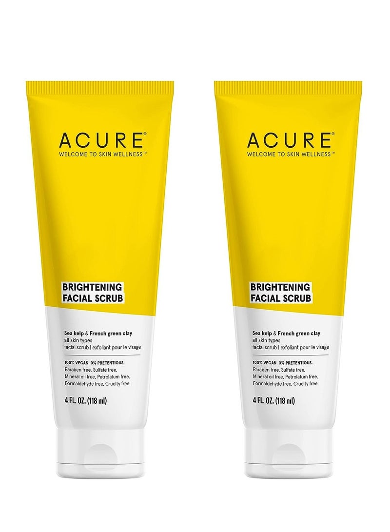 Acure Brightening Facial Scrub Duo Pack - 4 Fl Oz Each - 2 Pack - All Skin Types, Sea Kelp & French Green Clay - Softens, Detoxifies and Cleanses - Image 1