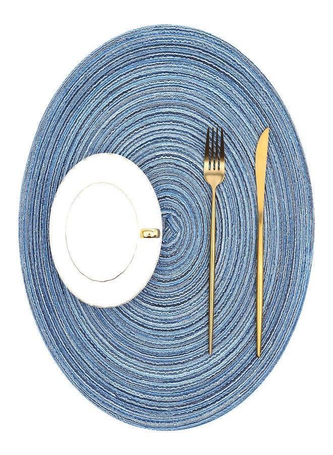 SHACOS Round Braided Placemats Set of 4 Dining Table Placemats 15 inch Circle Place Mats Easy to Clean Table Mats Indoor Outdoor, Blue Gray - Image 2