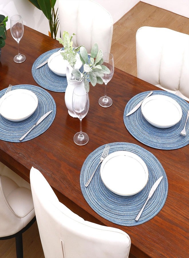 SHACOS Round Braided Placemats Set of 4 Dining Table Placemats 15 inch Circle Place Mats Easy to Clean Table Mats Indoor Outdoor, Blue Gray - Image 3