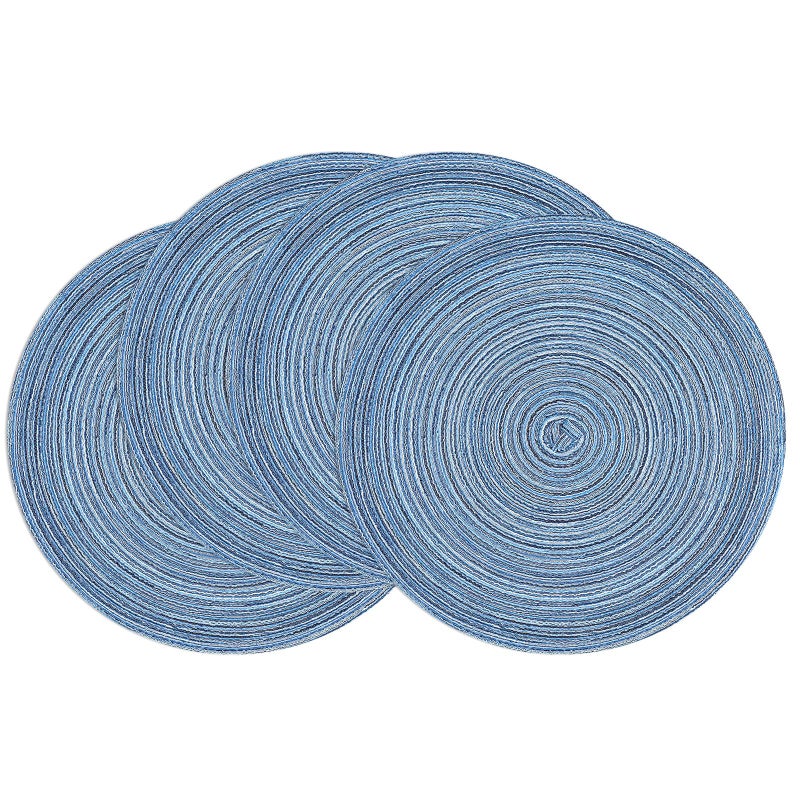 SHACOS Round Braided Placemats Set of 4 Dining Table Placemats 15 inch Circle Place Mats Easy to Clean Table Mats Indoor Outdoor, Blue Gray - Image 1