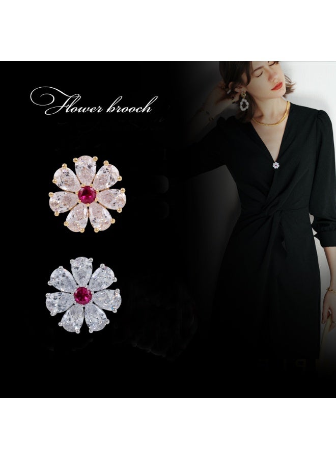 HomeNoor Elegant Silver Crystal Flower Brooch, Exquisite Fashion Lapel Pin for Women Party Wedding Evening Dress Shawl Accessories - Image 4