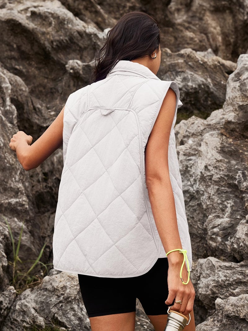 SENSERISE Womens Puffer Vest Quilted Vests Oversized Lightweight Outerwear Puffy Padded Jacket Winter Fall Outfits(Cream White,M) - Image 5