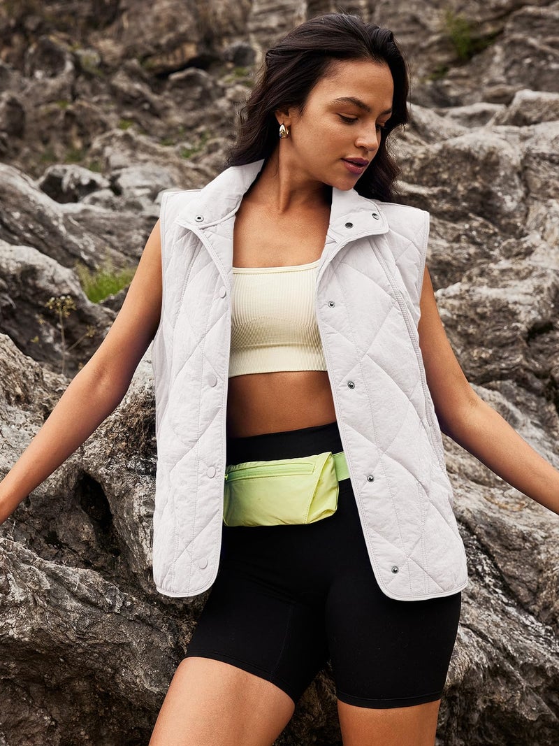 SENSERISE Womens Puffer Vest Quilted Vests Oversized Lightweight Outerwear Puffy Padded Jacket Winter Fall Outfits(Cream White,M) - Image 2