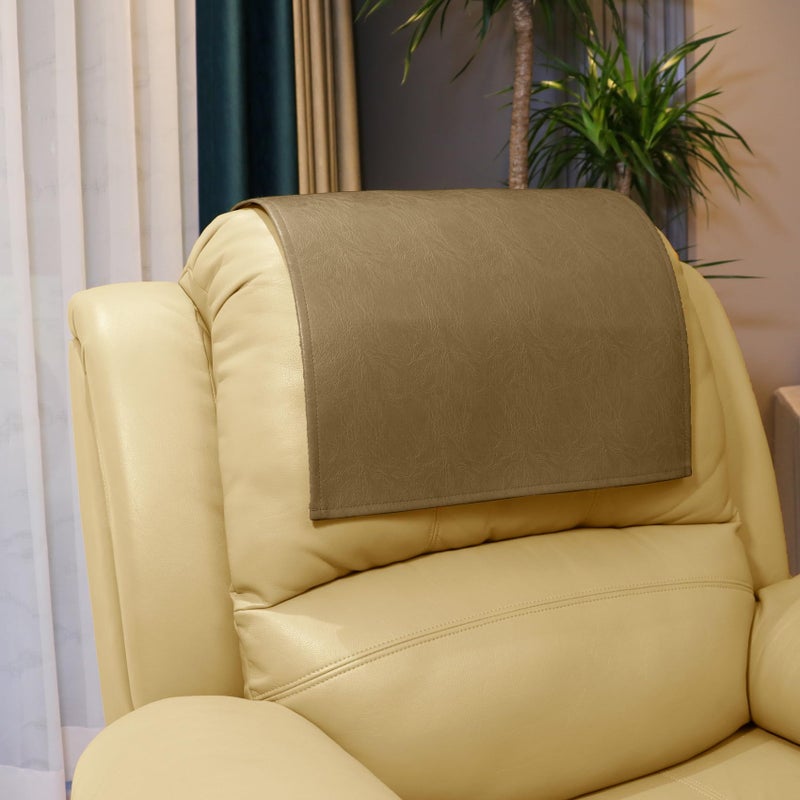 AmazeCov Non Slip Headrest Cover for Furniture Slipcovers,Faux Leather Headrest Protector for Recline Chair Vinyl Head Protector Cover for Sofa,Theater Seat Cover for Home & Office 17x27 in, Taupe - Image 1