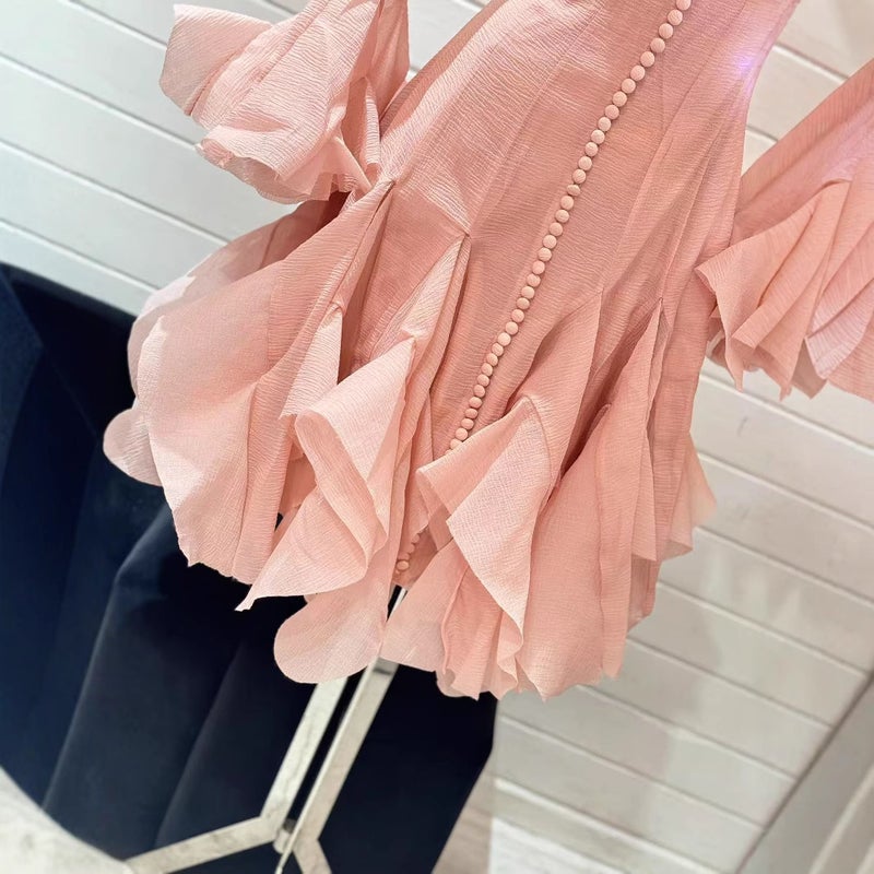 Elegant Long Sleeve Slim Fit Ruffle Dress - French Style Women's Party Dress - Image 4