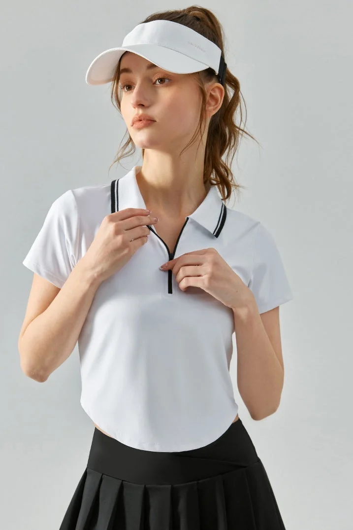 SVL Women's Polo Top with Zipper - White - SVL