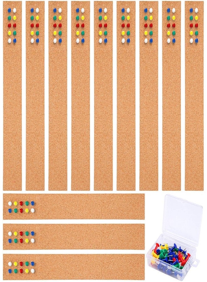 Cooraby 12 Pack Cork Strips 15 x 2 Inch Frameless Self-Adhesive Cork Board with 40 Pieces Cork Board Pins for Classroom Office - Image 1