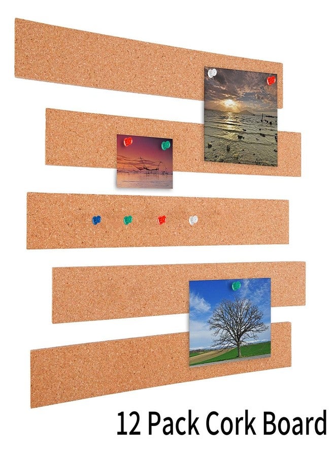 Cooraby 12 Pack Cork Strips 15 x 2 Inch Frameless Self-Adhesive Cork Board with 40 Pieces Cork Board Pins for Classroom Office - Image 3
