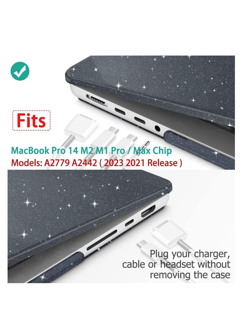 3 in 1 Hard Case for MacBook Pro 14 Inch 2024-2021 Release M4/M3/M2/M1 Chip( A3112/A3185/A3401/A2918 /A2992 /A2779 /A2442) , Plastic Hard Shell Case + Keyboard Cover + Anti Blue Screen Protector, Sparkly Black
