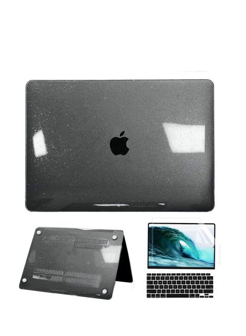 3 in 1 Hard Case for MacBook Pro 14 Inch 2024-2021 Release M4/M3/M2/M1 Chip( A3112/A3185/A3401/A2918 /A2992 /A2779 /A2442) , Plastic Hard Shell Case + Keyboard Cover + Anti Blue Screen Protector, Sparkly Black