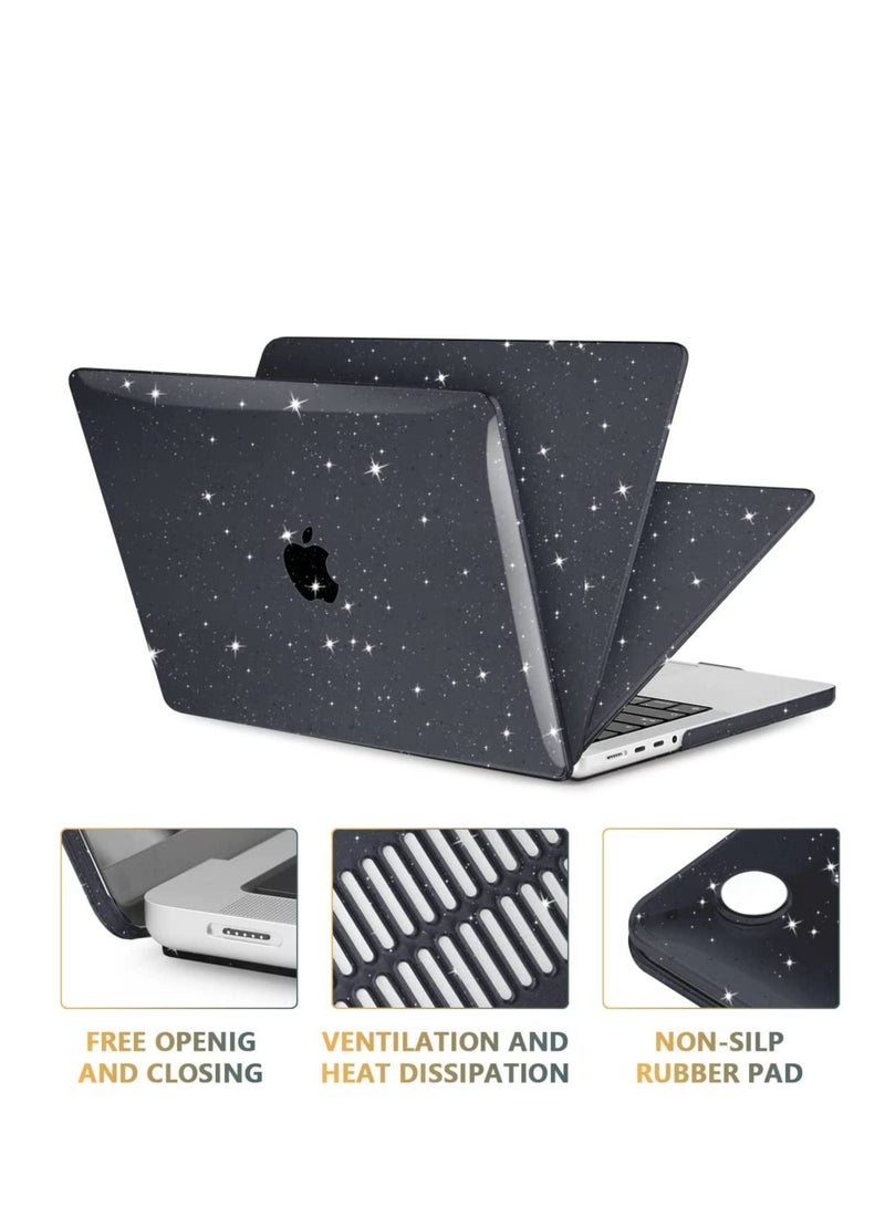 3 in 1 Hard Case for MacBook Pro 14 Inch 2024-2021 Release M4/M3/M2/M1 Chip( A3112/A3185/A3401/A2918 /A2992 /A2779 /A2442) , Plastic Hard Shell Case + Keyboard Cover + Anti Blue Screen Protector, Sparkly Black