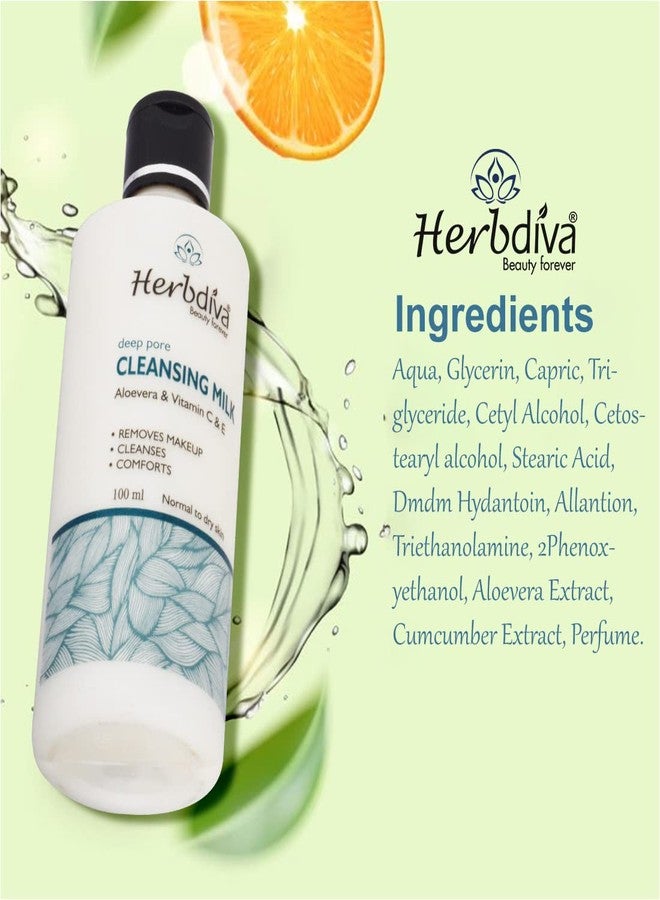 Herbdiva Deep Pore Cleansing Milk Aloevera & Vitamin C & E Extract,100 ml | Penetrate The Skin Gently To Help Remove Germs, Dirt |For All Skin Types-(Pack of 2) - Image 3