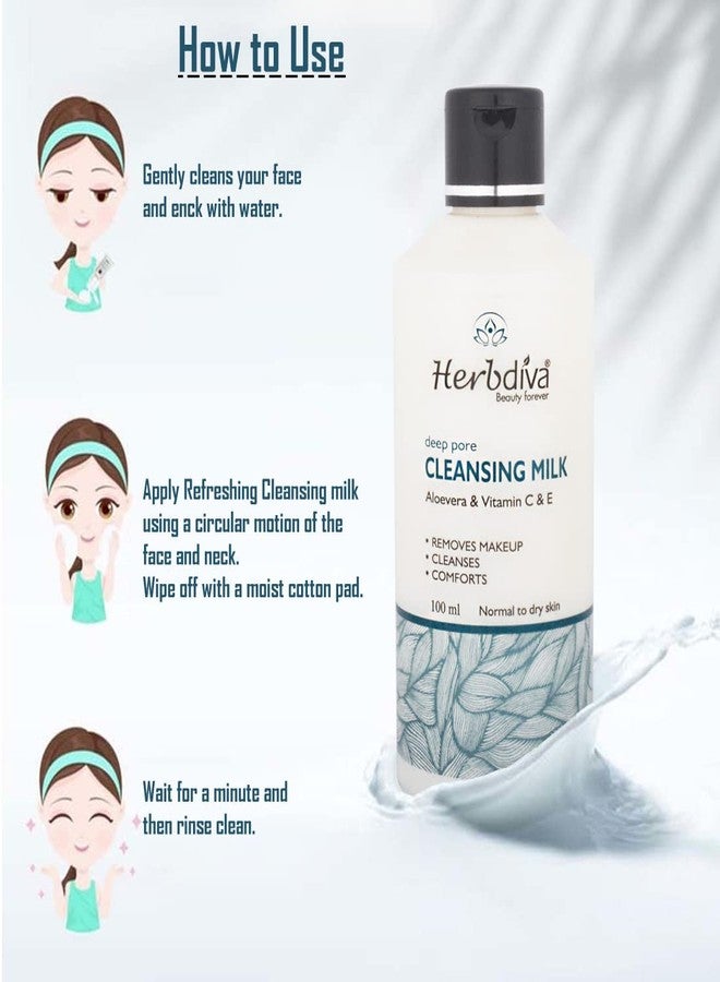 Herbdiva Deep Pore Cleansing Milk Aloevera & Vitamin C & E Extract,100 ml | Penetrate The Skin Gently To Help Remove Germs, Dirt |For All Skin Types-(Pack of 2) - Image 4