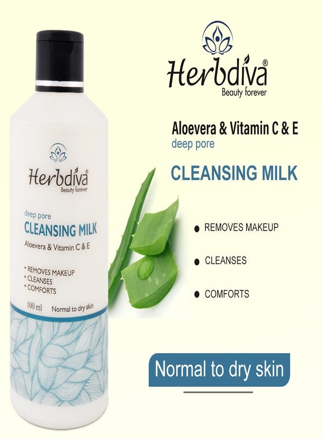 Herbdiva Deep Pore Cleansing Milk Aloevera & Vitamin C & E Extract,100 ml | Penetrate The Skin Gently To Help Remove Germs, Dirt |For All Skin Types-(Pack of 2) - Image 2