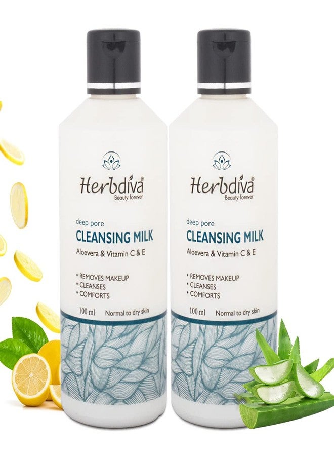 Herbdiva Deep Pore Cleansing Milk Aloevera & Vitamin C & E Extract,100 ml | Penetrate The Skin Gently To Help Remove Germs, Dirt |For All Skin Types-(Pack of 2) - Image 1