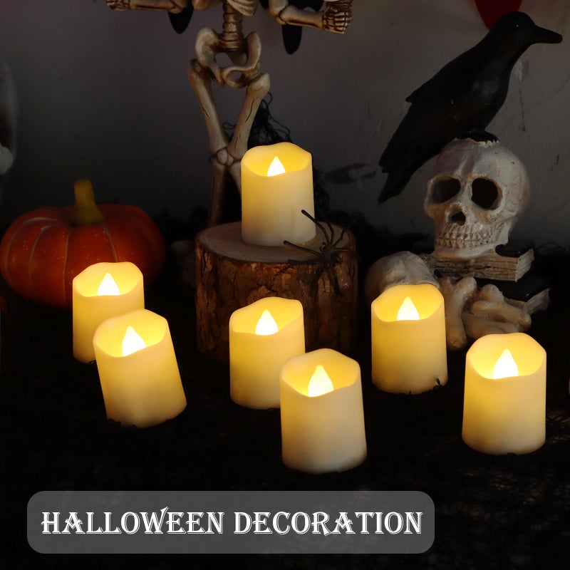 FPOO Rechargeable Flameless Tea Lights Candles with Timer & Remote, 12pcs Flickering LED Votive Candles with 2 USB Charging Cables, Warm White Light Electric Fake Candle for Home, Halloween Xmas Decor - Image 3