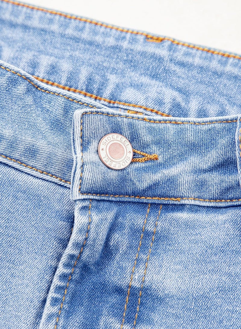 Sidefeel Women's Wide Leg Jeans High Waisted Stretchy Distressed Folded Hem Straight Leg Denim Pants Iceland Blue Size 18 - Image 3