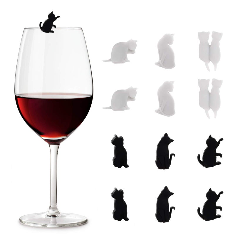 TENDYCOCO Wine Glass Markers Silicone Cat Drink Cup Identification Charms for Wedding Party Bar Club Glass Cup Sign 12pcs (Mixed Color) - Image 2