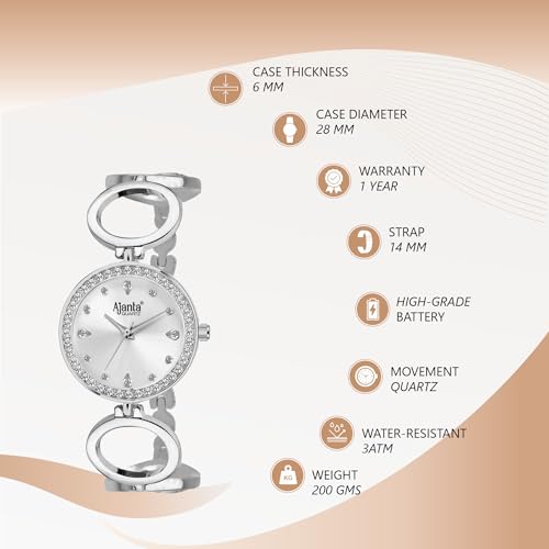 Ajanta Quartz Luxury Stainless Steel Analog Bracelet Watch |Diamond Studded Silver Dial with Bracelet Chain Watch for Women & Girls - Image 3