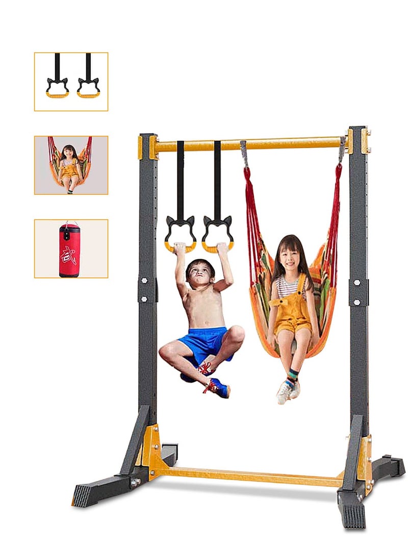 MaBaby Children's Gymnastics Training Horizontal Bar Youth Training Horizontal Bar Physical Training Toys Suitable For Children's Home Fitness Equipment Adjustable Height Foldable Equipped With Rings Swings And Sandbags  - Image 1