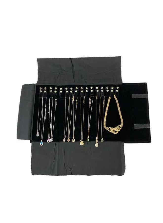 SCIKHEFT Velet Travel Jewelry Case Roll Bag Organizer for Necklace Bracelet Black Gray Velvet (Black Velvet) - Image 4