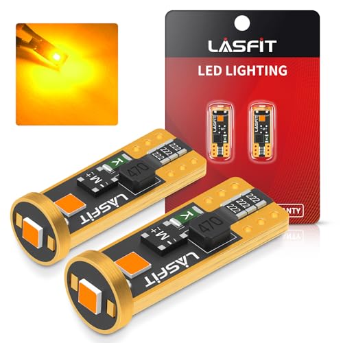 لمبة LED LASFIT 194 168 T10 2825 W5W خالية من أخطاء Canbus غير قطبية 400LM ساطعة للغاية لمؤشر جانبي خريطة أبواب 1224V صفراء كهرمانية عبوة من 2