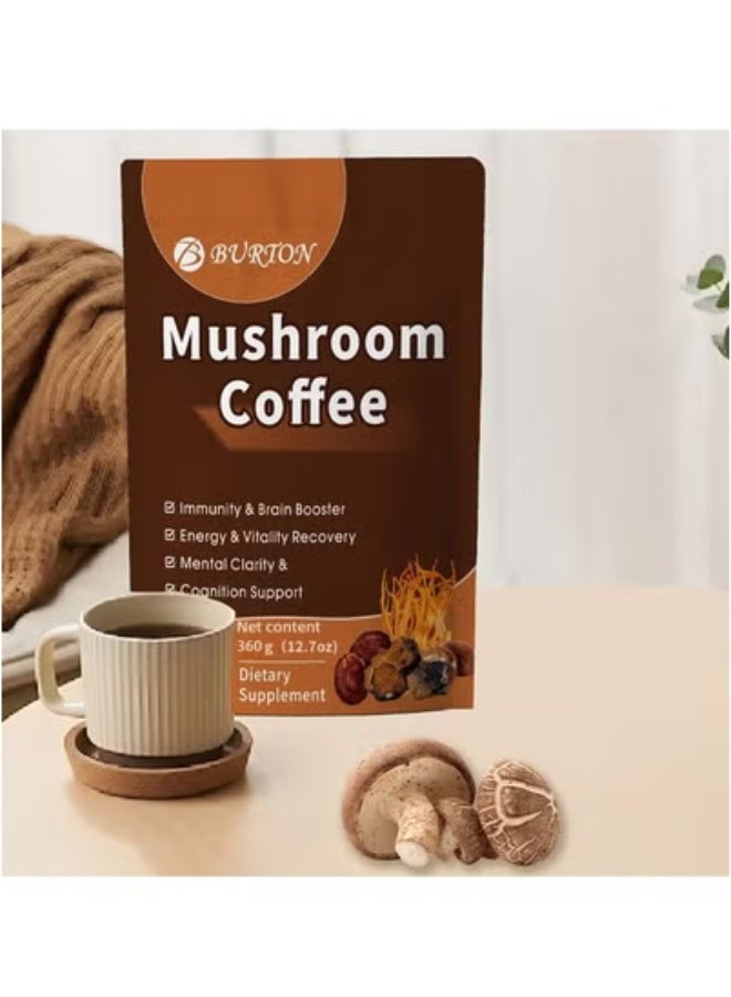 BURTON Mushroom Coffee with Protein and Caffeine, Instant Coffee for Focus, Gut Memory, and Immunity, with Ganoderma Lucidum Extract - Image 1