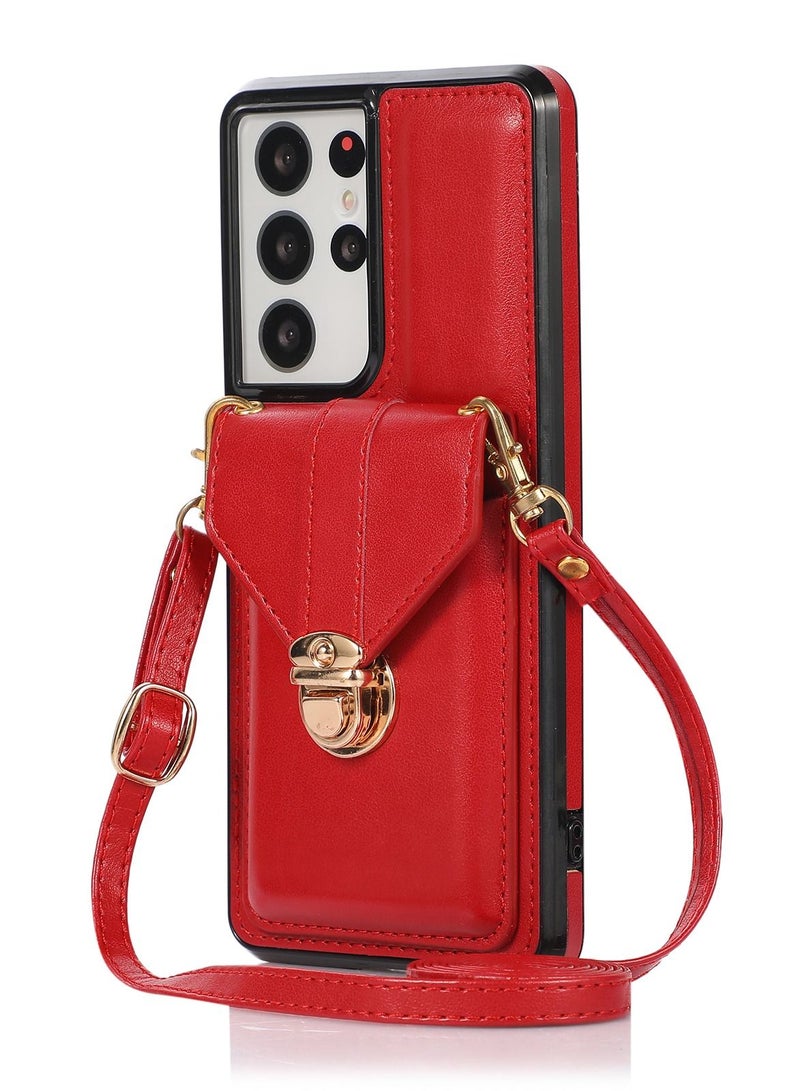 Suteni Crossbody Strap Back Cover Card Slots Leather Phone Case for Samsung - Image 1