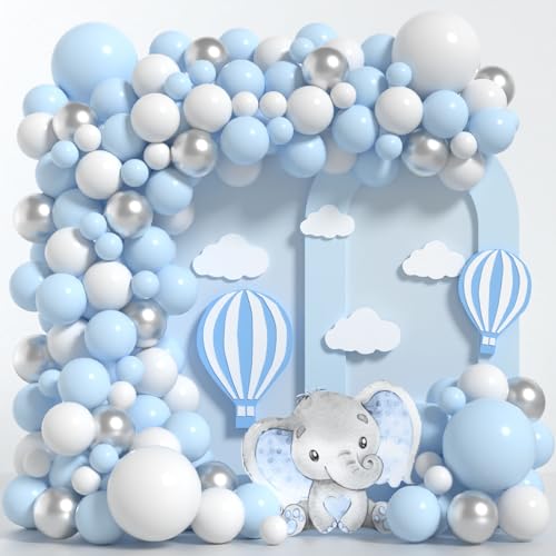 Yumiche Baby Blue And White Balloons Arch Kit Blue Balloon Garland Kit Blue White Silver Balloons For Birthday Bridal Shower Wedding Winter Baby Shower Decorations For Boys winter wonderland party decorations - Image 1