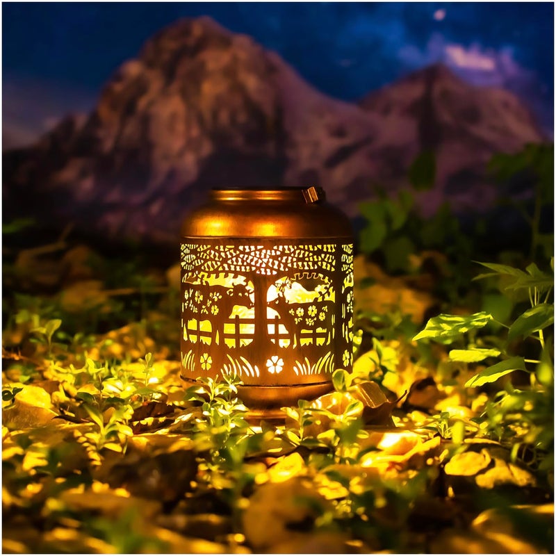EZTZEN 2 Pack Cow Solar Lanterns Outdoor Waterproof Hanging Solar Lights Cow Gifts for Women Men Mom Metal Decorative LED Outdoor Lanterns for Patio, Lawn, Landscape, Garden Decor, Yard Decorations - Image 3