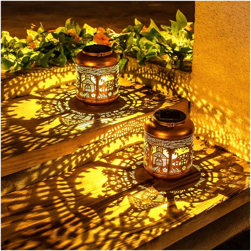 EZTZEN 2 Pack Cow Solar Lanterns Outdoor Waterproof Hanging Solar Lights Cow Gifts for Women Men Mom Metal Decorative LED Outdoor Lanterns for Patio, Lawn, Landscape, Garden Decor, Yard Decorations - Image 1