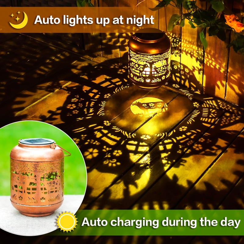 EZTZEN 2 Pack Cow Solar Lanterns Outdoor Waterproof Hanging Solar Lights Cow Gifts for Women Men Mom Metal Decorative LED Outdoor Lanterns for Patio, Lawn, Landscape, Garden Decor, Yard Decorations - Image 5
