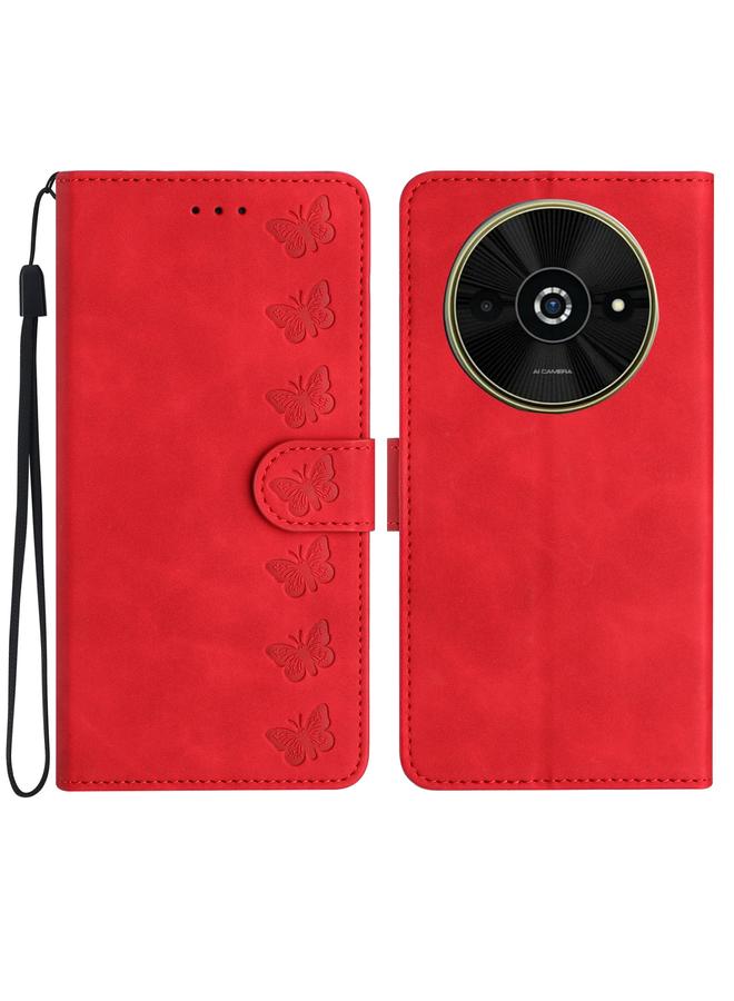 إيروريكس جراب هاتف Xiaomi Poco C61 من الجلد المنقوش بسبع فراشات (أحمر)