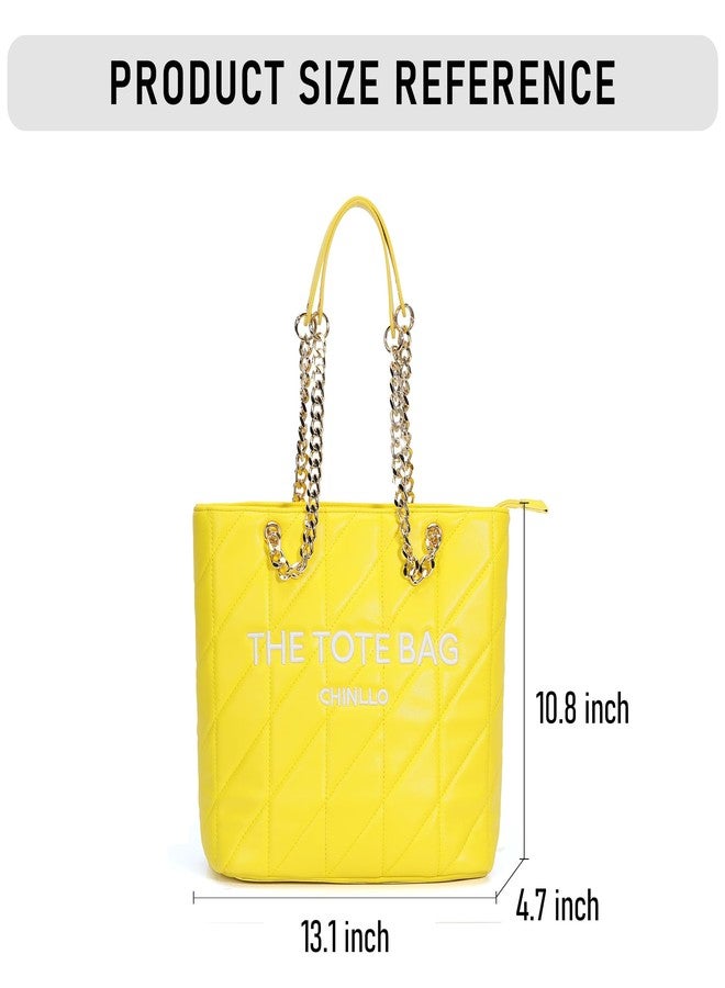 Chinllo Tote Bag for Women, Medium Top Handle Handbags Purse, Yellow-quilted, Large - Image 3