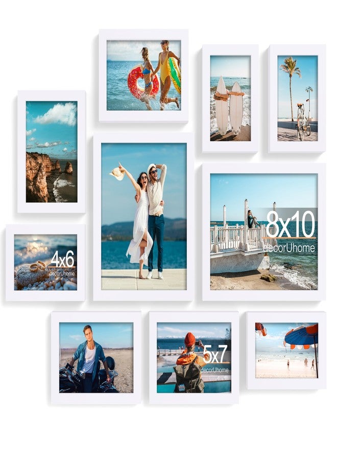 decorUhome Picture Frames Collage Wall Decor for Photo Gallery Display, Assorted Picture Frames set of 10 Including Two 8x10 / Four 5x7 / Four 4x6 for Family Wall Decor, White, 10 Pack - Image 1