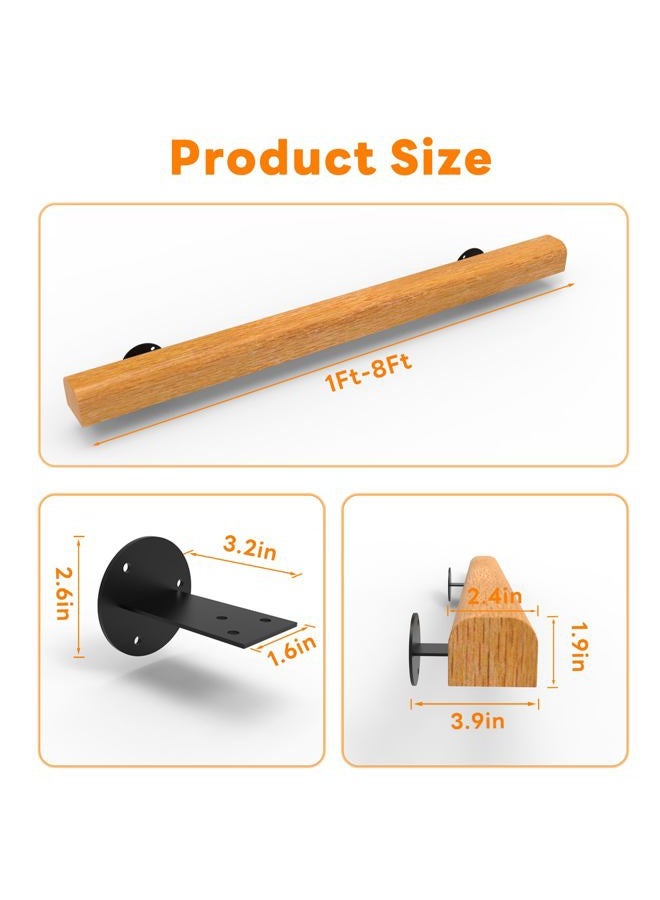 YEOOE 1FT Wood Stair Handrails Wall Mount, Hand Railings for Stairs Indoor Outdoor, Non-Slip Staircase Handrail for Corridor, Lofts, Patio, Kindergarten Guardrail (Size: 1ft) - Image 2