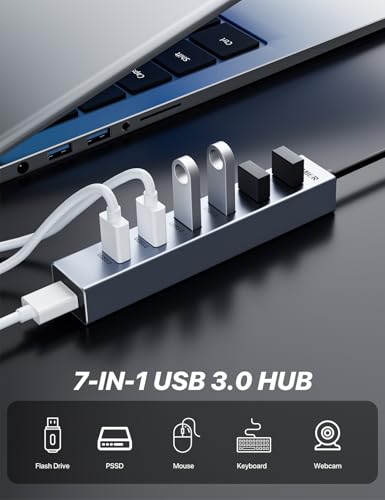 ZIUMIER USB C HUB,7 Port USB C to USB Hub,Aluminum Alloy USB 3.0 Data Port, 5Gbps USB Splitter Compatible for Laptop, MacBook, iPad, Surface Pro, XPS - Image 2