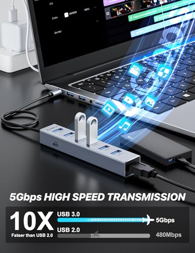ZIUMIER USB C HUB,7 Port USB C to USB Hub,Aluminum Alloy USB 3.0 Data Port, 5Gbps USB Splitter Compatible for Laptop, MacBook, iPad, Surface Pro, XPS - Image 4