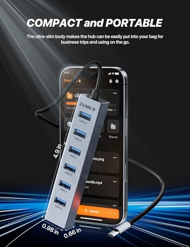 ZIUMIER USB C HUB,7 Port USB C to USB Hub,Aluminum Alloy USB 3.0 Data Port, 5Gbps USB Splitter Compatible for Laptop, MacBook, iPad, Surface Pro, XPS - Image 5