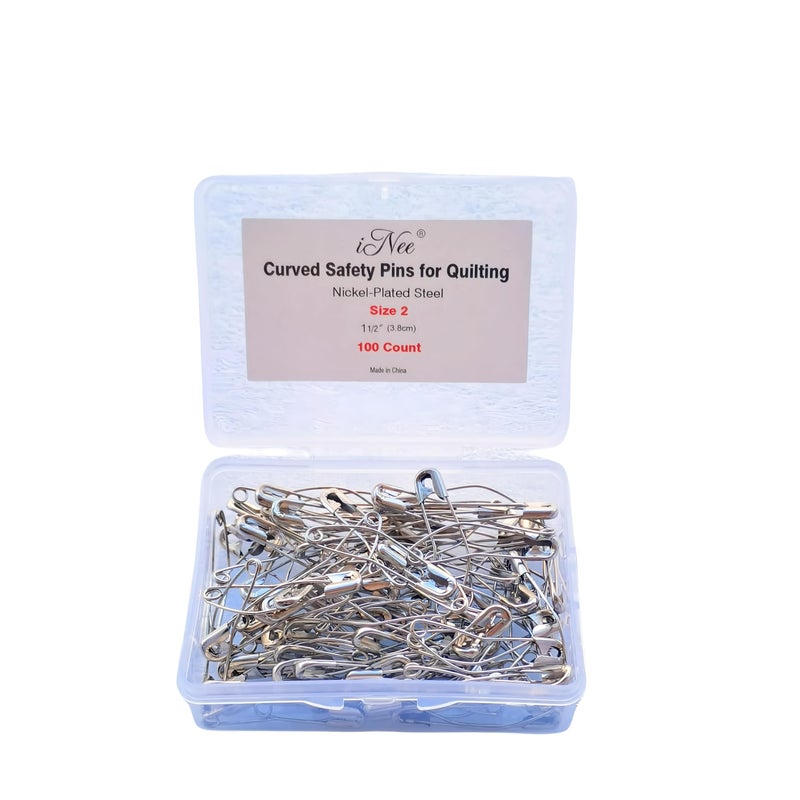 iNee Curved Safety Pins, Quilting Basting Pins, Nickel-Plated Steel, Size 2, 100 Count - Image 2