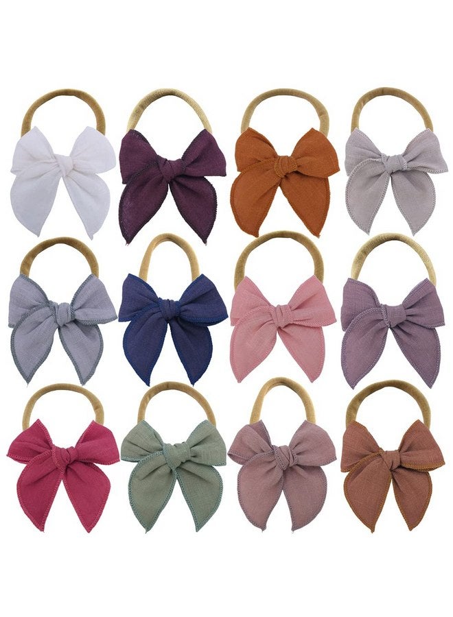 عصابة رأس من النايلون من Sugarmelon Linen Bow للأطفال حديثي الولادة والرضع الصغار مع شرائط مطاطية لربطات رأس الأطفال البنات الصغار (ربطة رأس من الكتان مقاس 3 بوصات) - Image 1