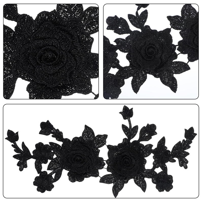 Ymapinc 2PCS Black Appliques Embellishments,Embroidered lace Appliques Embellishments Fabric Vintage Flower Stickers Suitable for The Beautification of Clothing Backpacks Household Fabric Products - Image 3