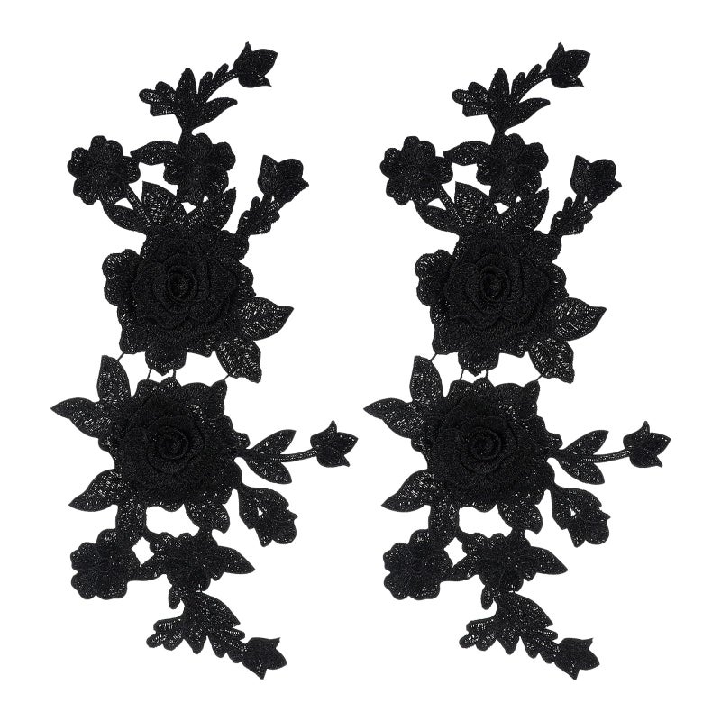 Ymapinc 2PCS Black Appliques Embellishments,Embroidered lace Appliques Embellishments Fabric Vintage Flower Stickers Suitable for The Beautification of Clothing Backpacks Household Fabric Products - Image 1