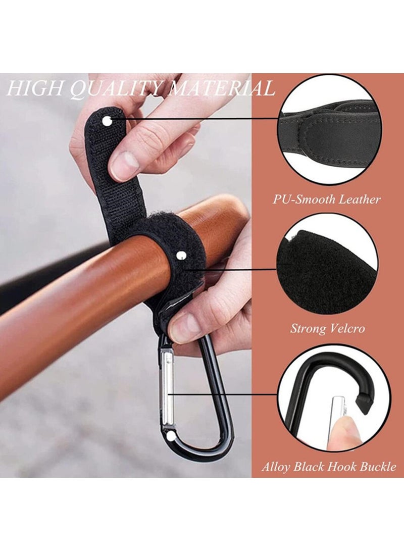 أورافلي مجموعة من 4 خطافات لعربة الأطفال، وخطاف متعدد الوظائف لحقيبة التسوق + خطاف مزدوج يدور 360 درجة، وخطافات جلدية قابلة للتعديل لعربة الأطفال، وخطافات تنظيم، وحقيبة للأمهات وملحقات عربة أطفال مريحة - Image 4