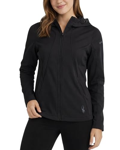 Spyder Womens Softshell Jacket - Wind and Water Resistant Grid Fleece Lined Hooded Womens Jacket For Outdoor Hiking, Size Medium, Black - Image 1