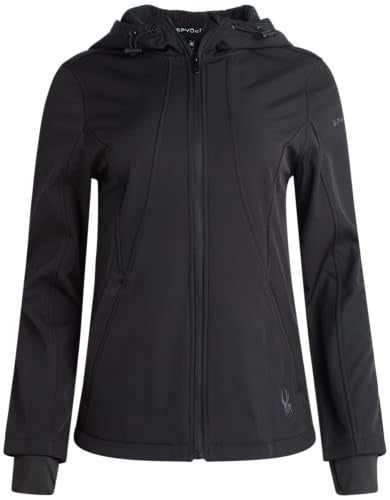 Spyder Womens Softshell Jacket - Wind and Water Resistant Grid Fleece Lined Hooded Womens Jacket For Outdoor Hiking, Size Medium, Black - Image 3