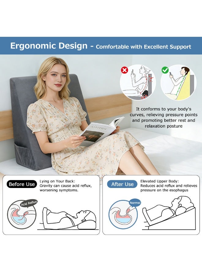Bed Wedge Pillow After Surgery, Triangle pillow, Wedge Pillow for Back Support, Multipurpose Cushion for Sleeping & Gerd Acid Reflux, Leg Elevation, Relief Neck Pain, Sleep Apnea, Snoring, Gray - Image 3