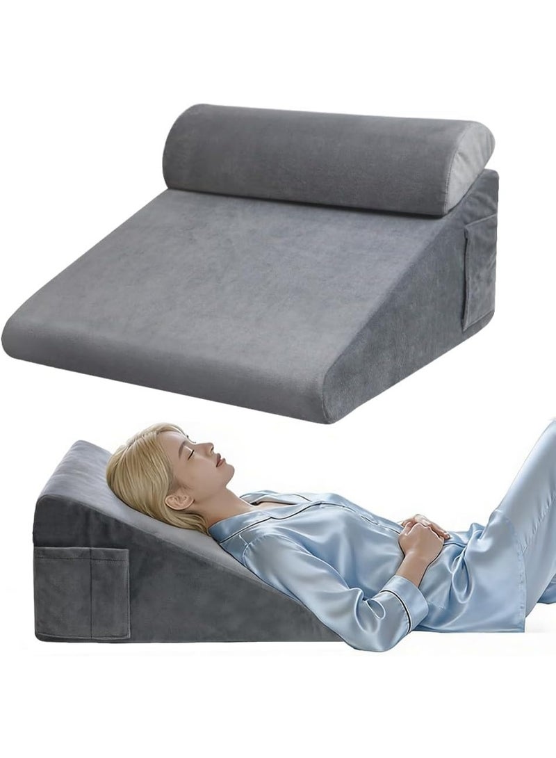 Bed Wedge Pillow After Surgery, Triangle pillow, Wedge Pillow for Back Support, Multipurpose Cushion for Sleeping & Gerd Acid Reflux, Leg Elevation, Relief Neck Pain, Sleep Apnea, Snoring, Gray - Image 1