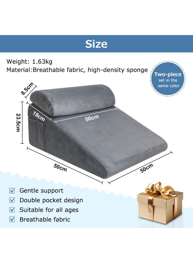 Bed Wedge Pillow After Surgery, Triangle pillow, Wedge Pillow for Back Support, Multipurpose Cushion for Sleeping & Gerd Acid Reflux, Leg Elevation, Relief Neck Pain, Sleep Apnea, Snoring, Gray - Image 5