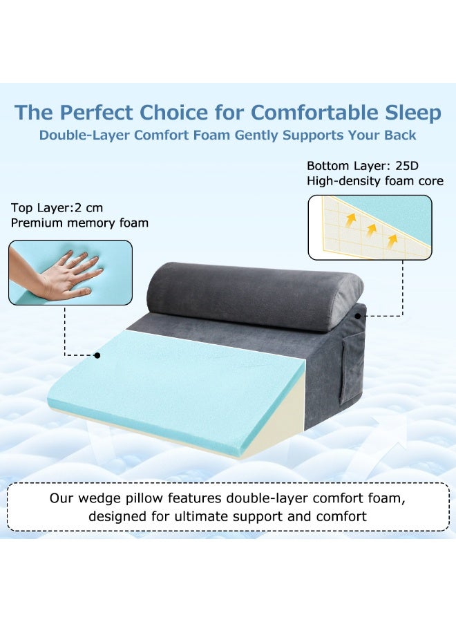 Bed Wedge Pillow After Surgery, Triangle pillow, Wedge Pillow for Back Support, Multipurpose Cushion for Sleeping & Gerd Acid Reflux, Leg Elevation, Relief Neck Pain, Sleep Apnea, Snoring, Gray - Image 2